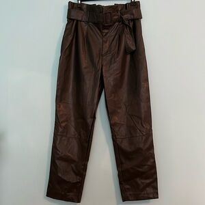 H&M Women's Vegan Faux Leather Paperbag High Waist Pants Trousers